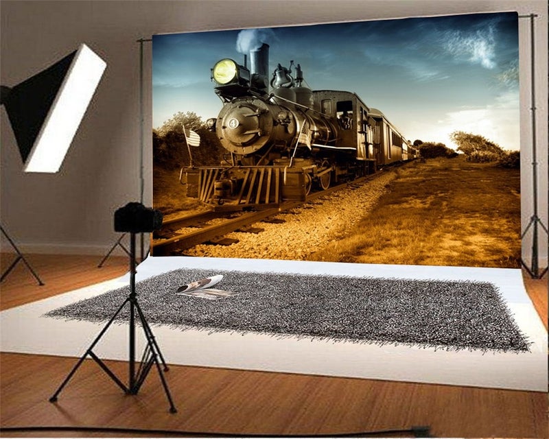 AOFOTO 7x5ft Old Train Locomotive Backdrop Vinyl Vintage Steam Engine Train Railway Photography Background Adult Man Boy Portrait Retro Nostalgia Photo Shoot Studio Props Video Drop - Image 2